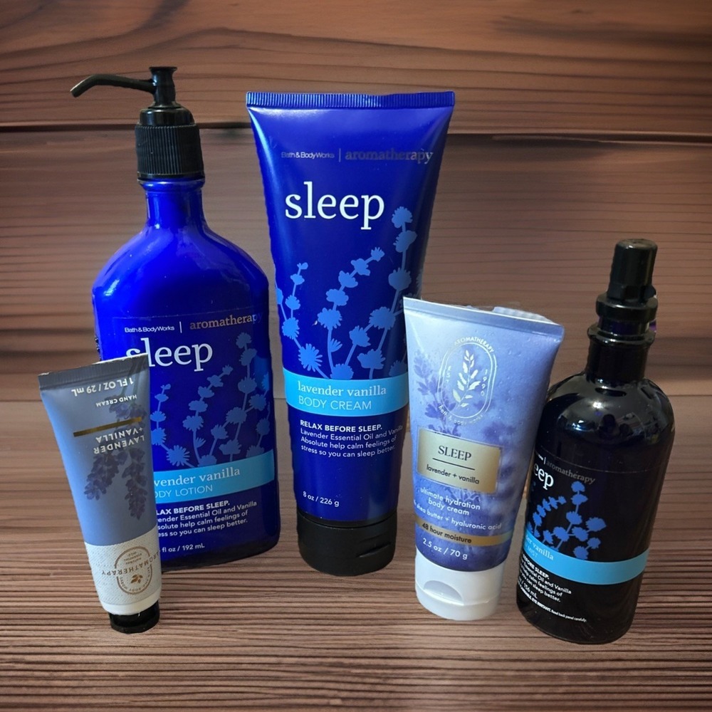 Bath & Body Works Sleep Lavender Vanilla Aromatherapy Lotion Cream Mist Lot Of 5